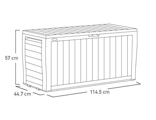 Keter Marvel+ 270L Outdoor 65% recycled Garden Furniture Storage Box Graphite Wood Panel Effect - Fade Free - All Weather Resistant - Safe and Secure