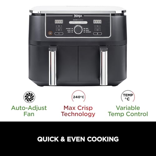 Ninja Foodi MAX Dual Zone Digital Air Fryer, 2 Drawers, 9.5L, 6-in-1, Uses No Oil, Max Crisp, Roast, Bake, Reheat, Dehydrate, Cook 8 Portions,