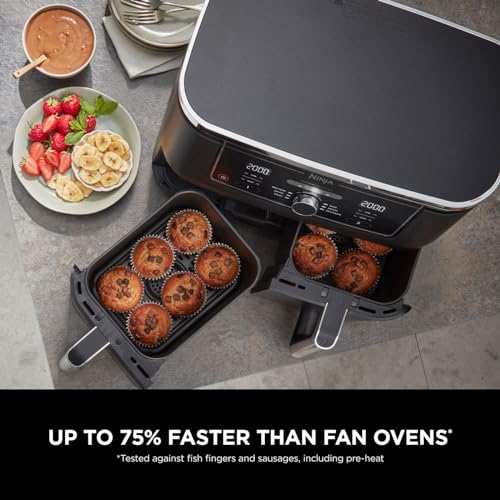Ninja Foodi MAX Dual Zone Digital Air Fryer, 2 Drawers, 9.5L, 6-in-1, Uses No Oil, Max Crisp, Roast, Bake, Reheat, Dehydrate, Cook 8 Portions,
