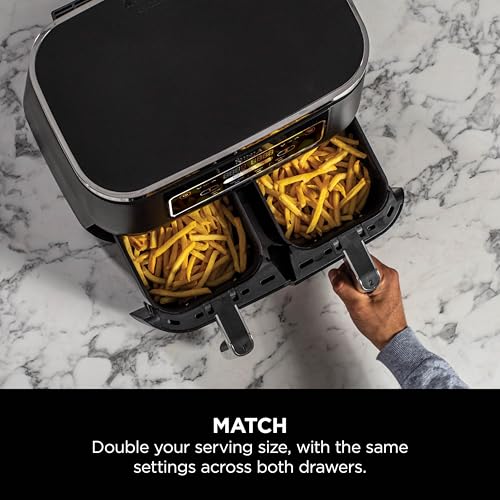 Ninja Foodi Dual Zone Digital Air Fryer, 2 Drawers, 7.6L, 4-in-1, Uses No Oil, Air Fry, Max Crisp, Roast, Reheat, Non-Stick, Dishwasher Safe Baskets
