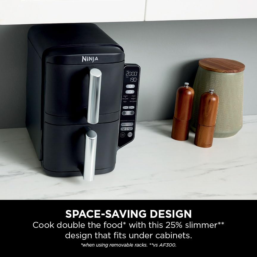 Ninja Double Stack Air Fryer, Vertical Dual Drawer Air Fryer with 4 cooking levels, 2 Drawers and 2 Racks, Space Saving Design, 7.6L Capacity, 6
