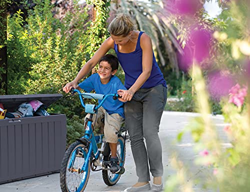 Keter Marvel+ 270L Outdoor 65% recycled Garden Furniture Storage Box Graphite Wood Panel Effect - Fade Free - All Weather Resistant - Safe and Secure