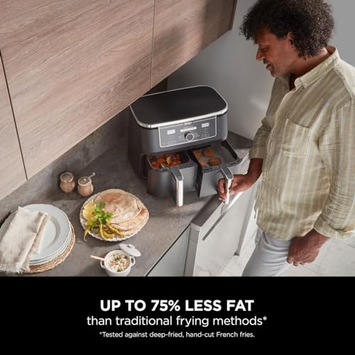 Ninja Foodi MAX Dual Zone Digital Air Fryer, 2 Drawers, 9.5L, 6-in-1, Uses No Oil, Max Crisp, Roast, Bake, Reheat, Dehydrate, Cook 8 Portions,