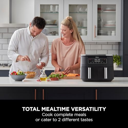 Ninja Foodi Dual Zone Digital Air Fryer, 2 Drawers, 7.6L, 6-in-1, Uses No Oil, Air Fry, Max Crisp, Roast, Bake, Reheat, Dehydrate, Cooks 4-6