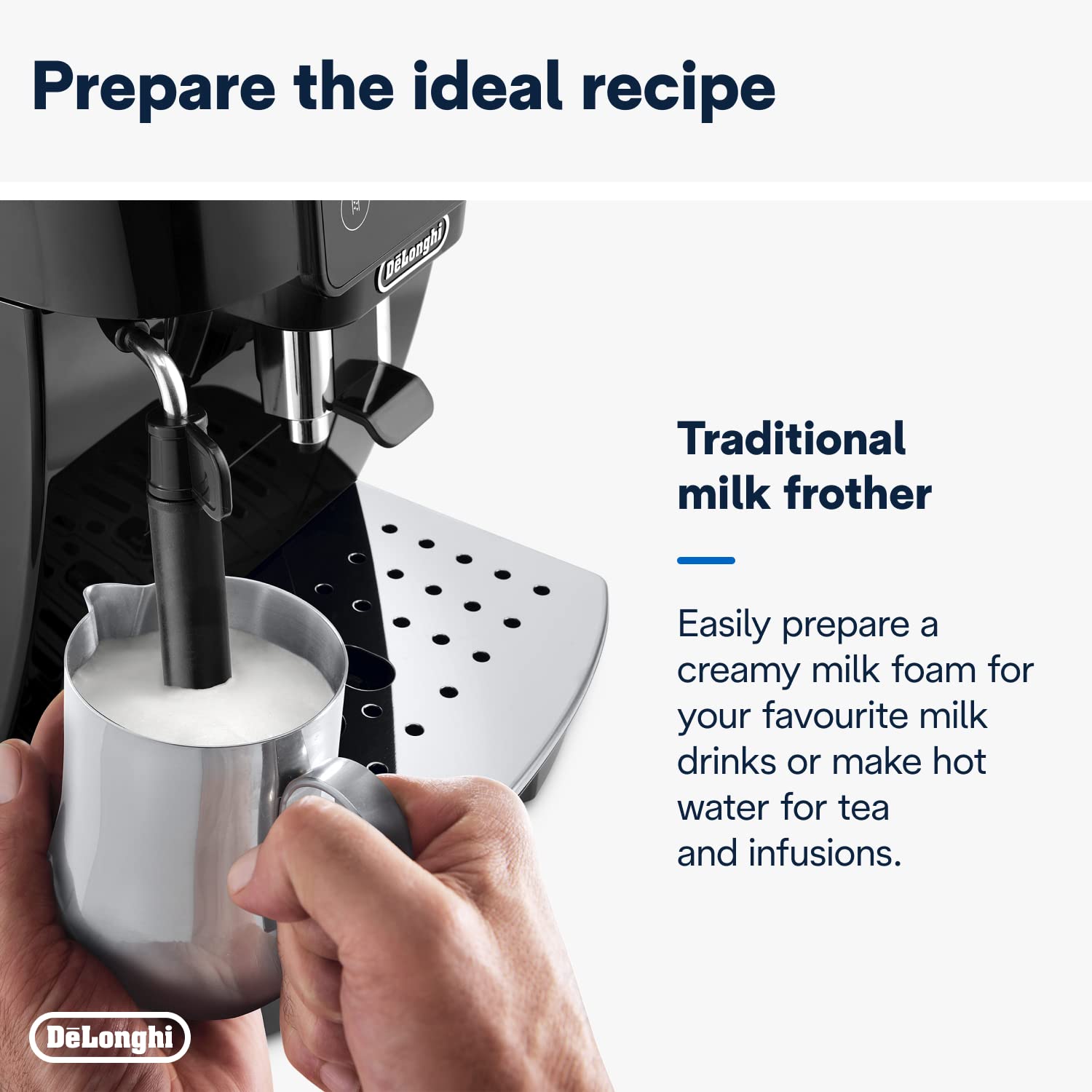 De'Longhi Magnifica ECAM222.20.B, Automatic Coffee Machine with Milk Nozzle, Bean to Cup Espresso Machine with 4 One-Touch Recipes, Soft-Touch