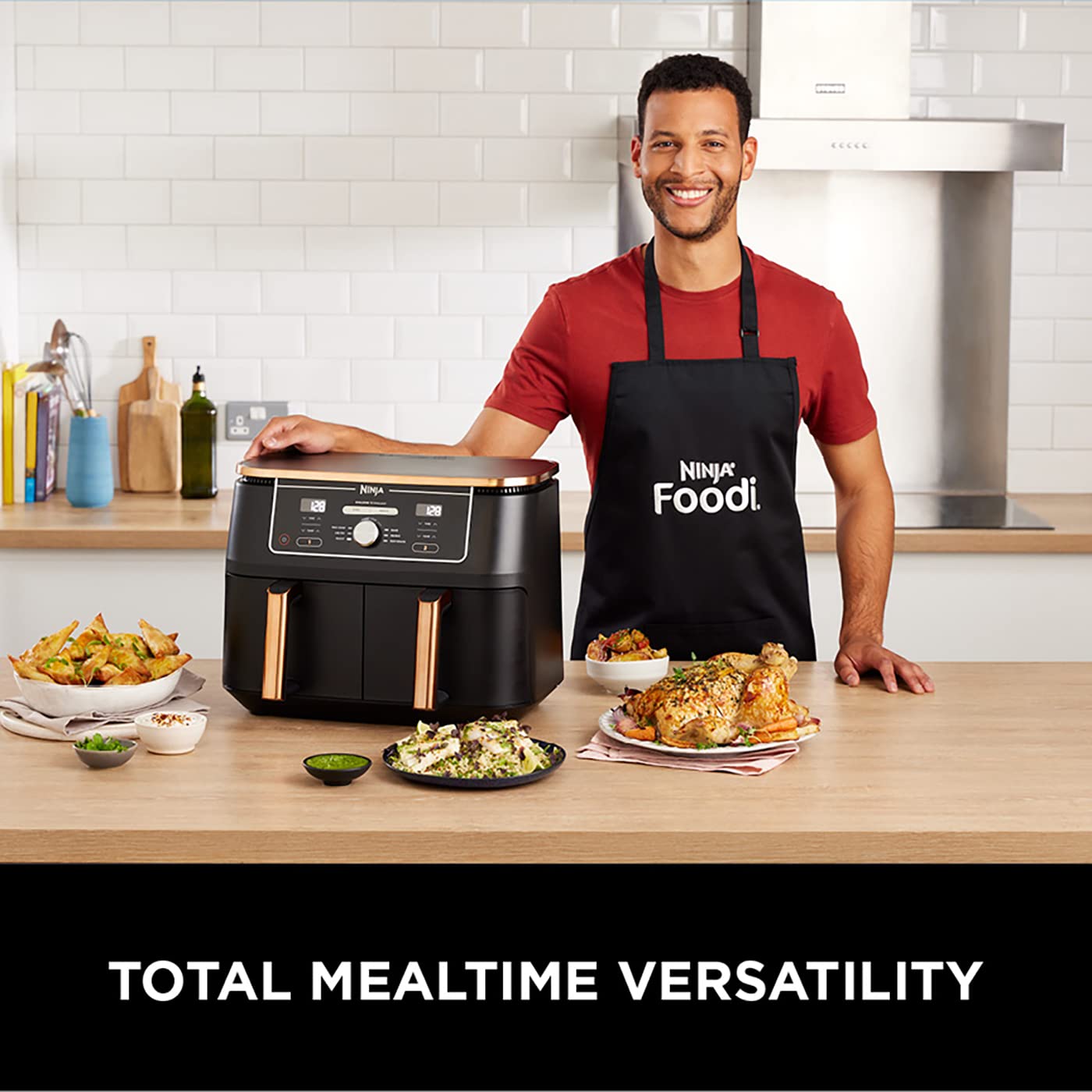 Ninja Foodi MAX Dual Zone Air Fryer, Tongs, 2 Drawers, 9.5L, 6-in-1, Use No Oil, Air Fry, Max Crisp, Roast, Bake, 8 Portions, Nonstick Dishwasher