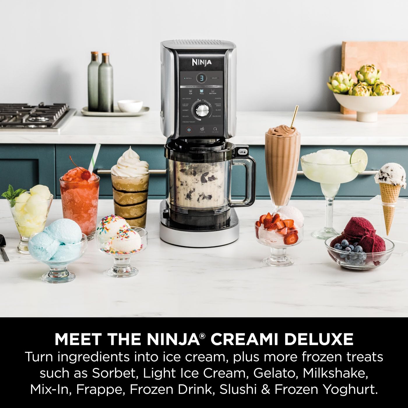 Ninja CREAMi Deluxe Ice Cream Maker & Frozen Dessert Maker with 3 Tubs, 10 Functions, Makes Ice Cream, Gelato, Sorbet, Frozen Yoghurt, Milkshakes,