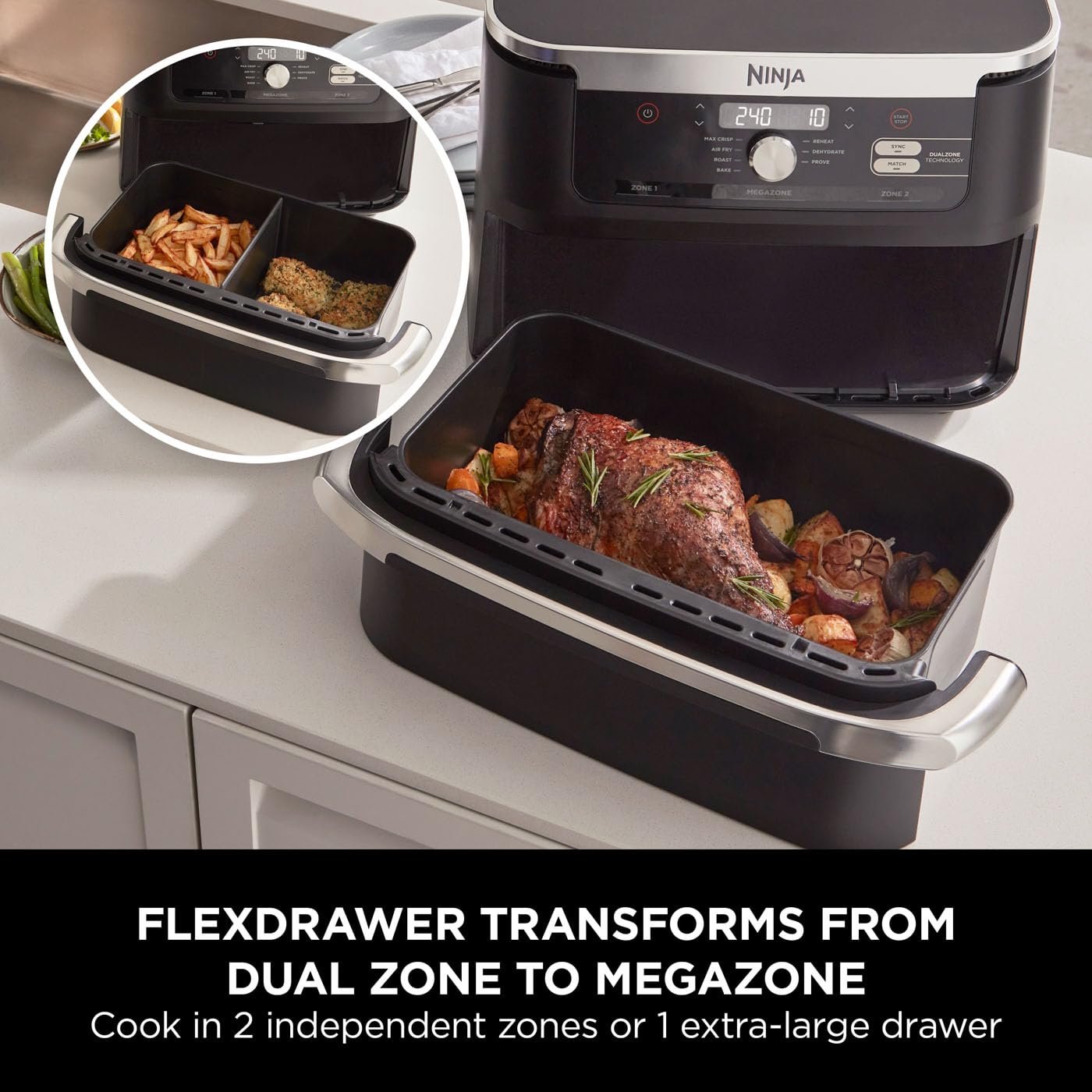 Ninja Foodi FlexDrawer Air Fryer, Dual Zone with Removable Divider, Large 10.4L Drawer, 7-in-1, Air-Fryer Uses No Oil, Air Fry, Roast, Bake, Max