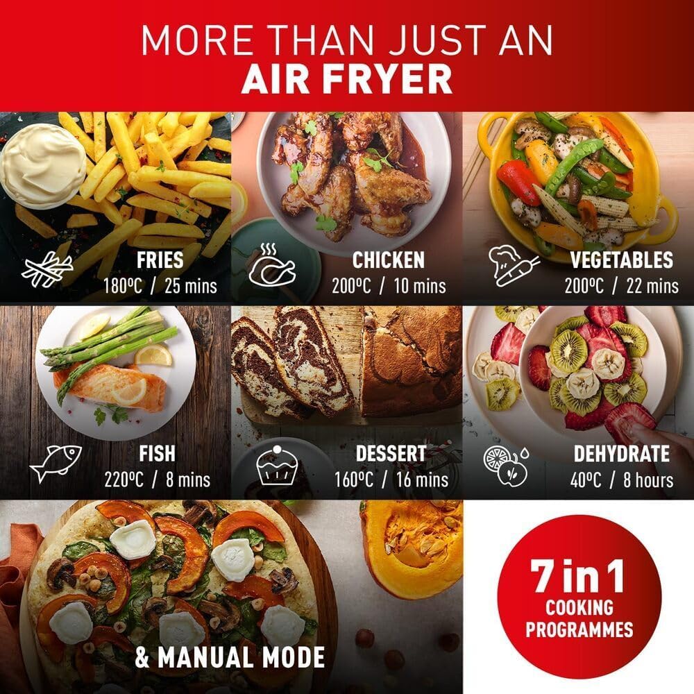 Tefal Easy Fry Dual Zone Digital Air Fryer, 2 Drawers, 8.3L, 8in1, Air Fry, Extra Crisp, Roast, Bake, Reheat, Dehydrate, 6 Portions, Non-Stick,