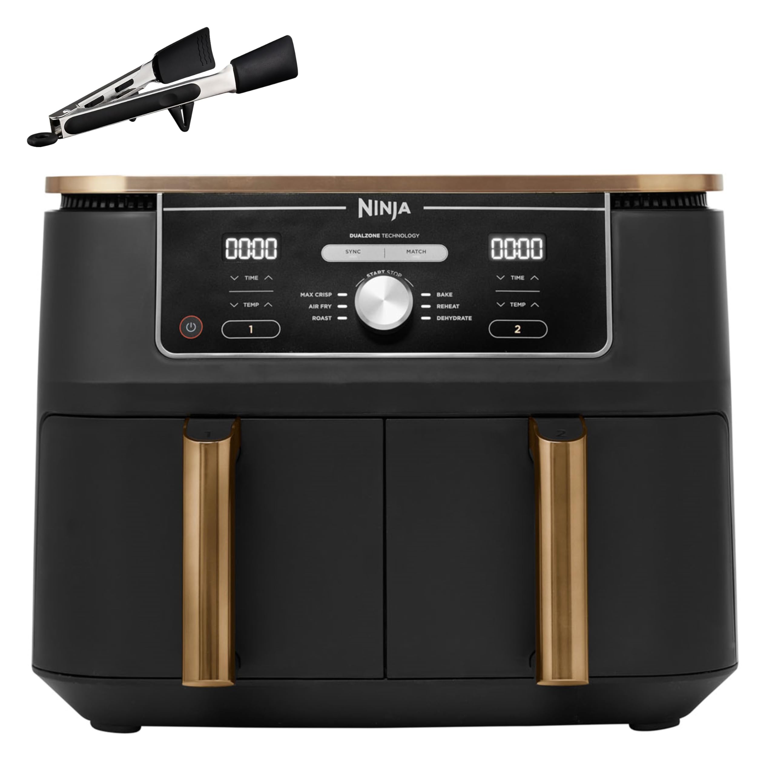 Ninja Foodi MAX Dual Zone Air Fryer, Tongs, 2 Drawers, 9.5L, 6-in-1, Use No Oil, Air Fry, Max Crisp, Roast, Bake, 8 Portions, Nonstick Dishwasher