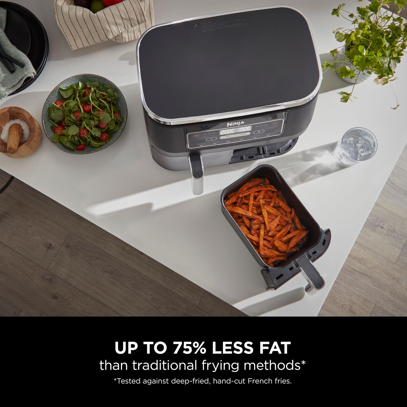 Ninja Foodi Dual Zone Digital Air Fryer, 2 Drawers, 7.6L, 6-in-1, Uses No Oil, Air Fry, Max Crisp, Roast, Bake, Reheat, Dehydrate, Cooks 4-6