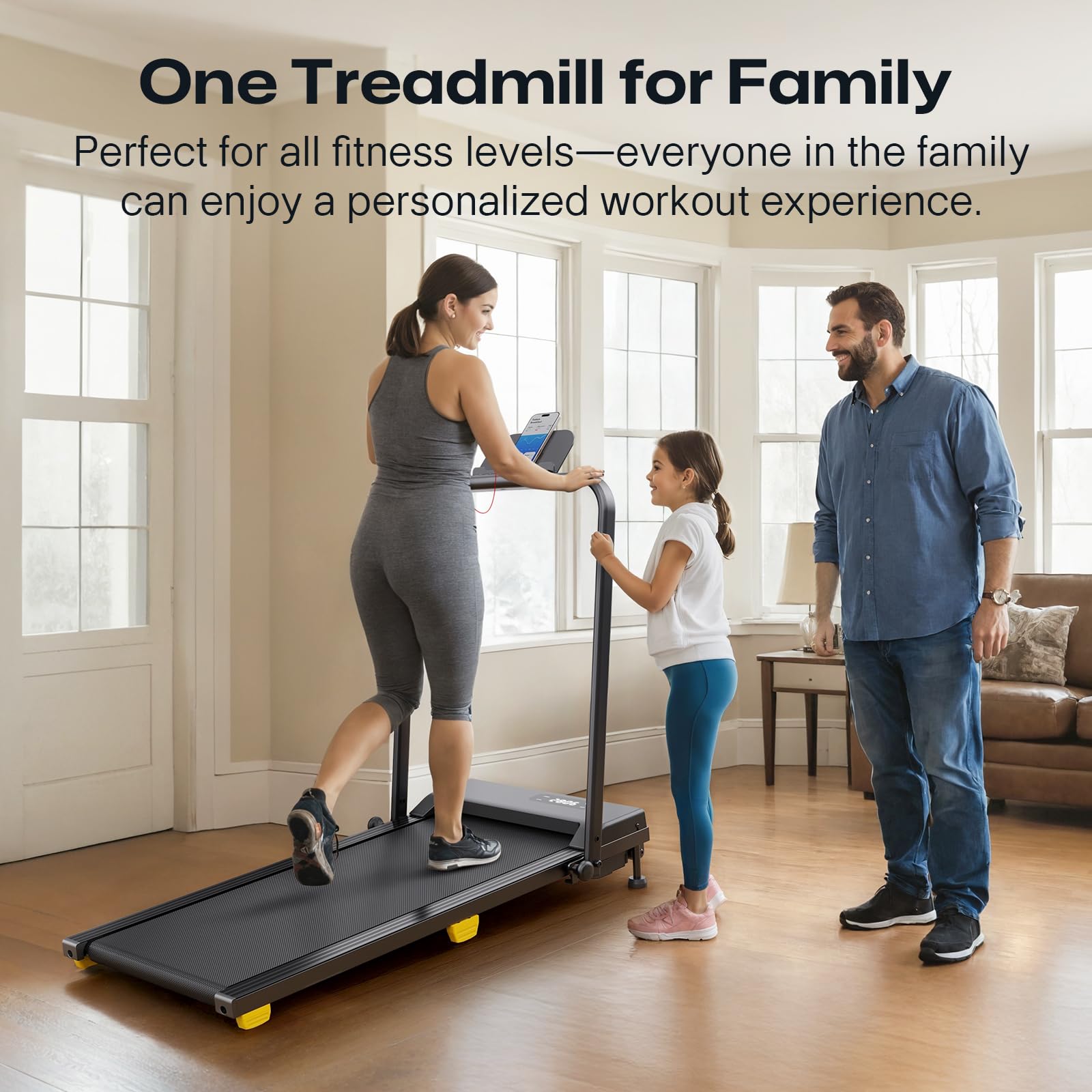 Folding Treadmill with 9% Incline, Walking Pad Foldable with Safety Handle Bar, One-Touch HIIT Mode, Walking, Jogging or Running for Home Office, No