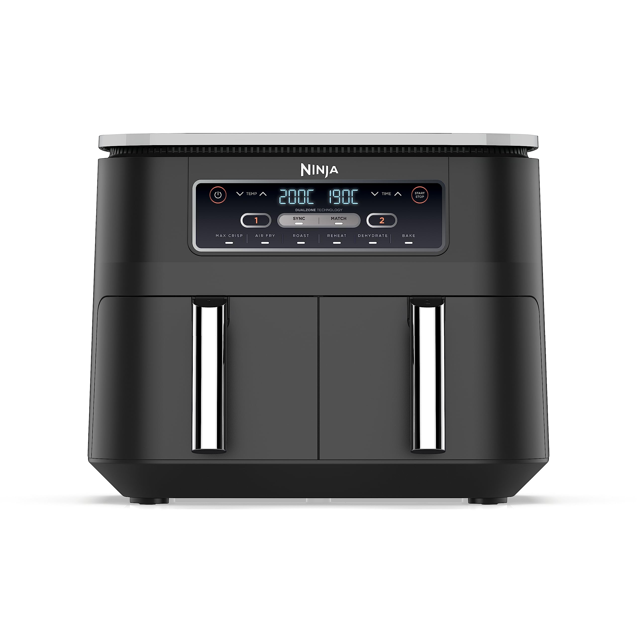 Ninja Foodi Dual Zone Digital Air Fryer, 2 Drawers, 7.6L, 6-in-1, Uses No Oil, Air Fry, Max Crisp, Roast, Bake, Reheat, Dehydrate, Cooks 4-6