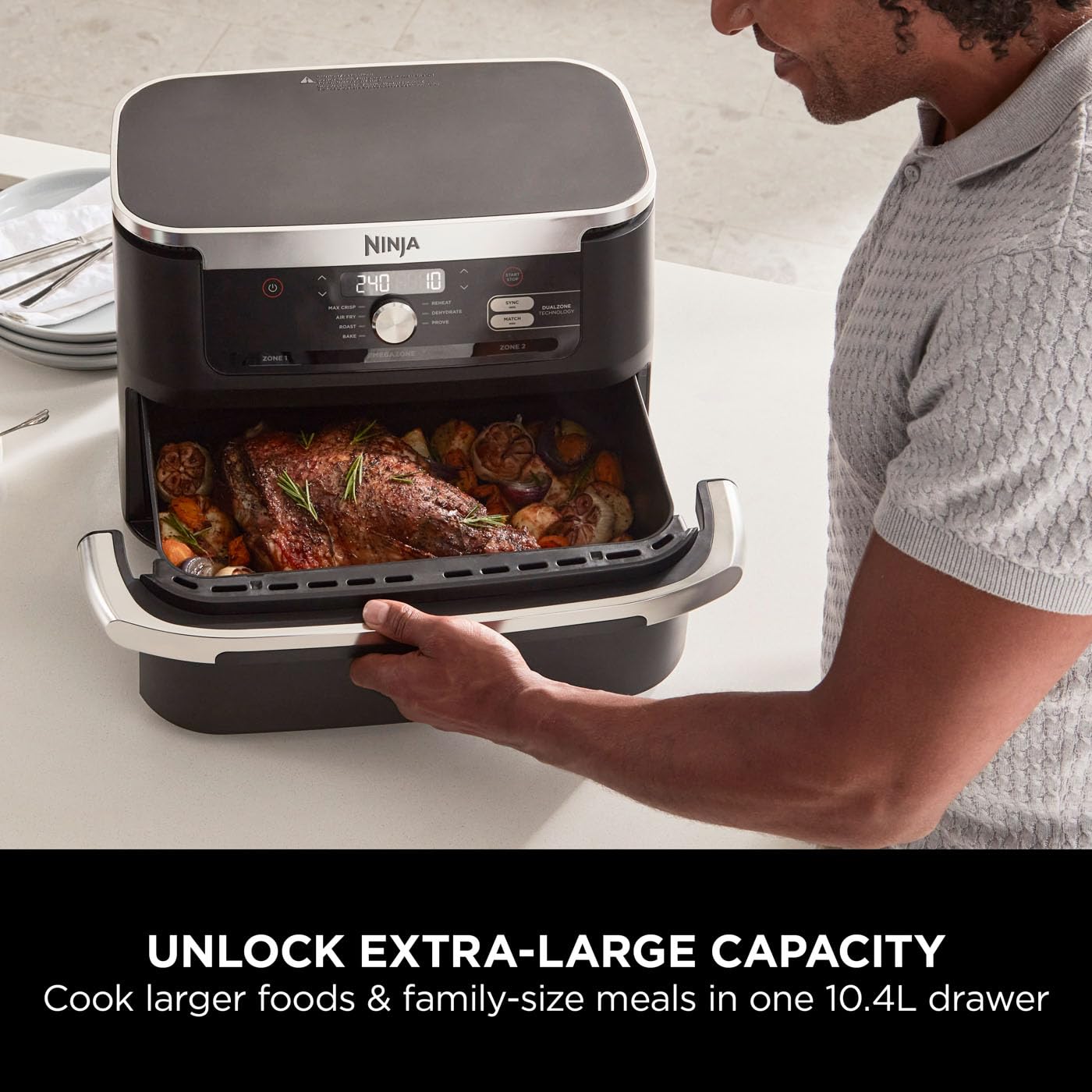 Ninja Foodi FlexDrawer Air Fryer, Dual Zone with Removable Divider, Large 10.4L Drawer, 7-in-1, Air-Fryer Uses No Oil, Air Fry, Roast, Bake, Max