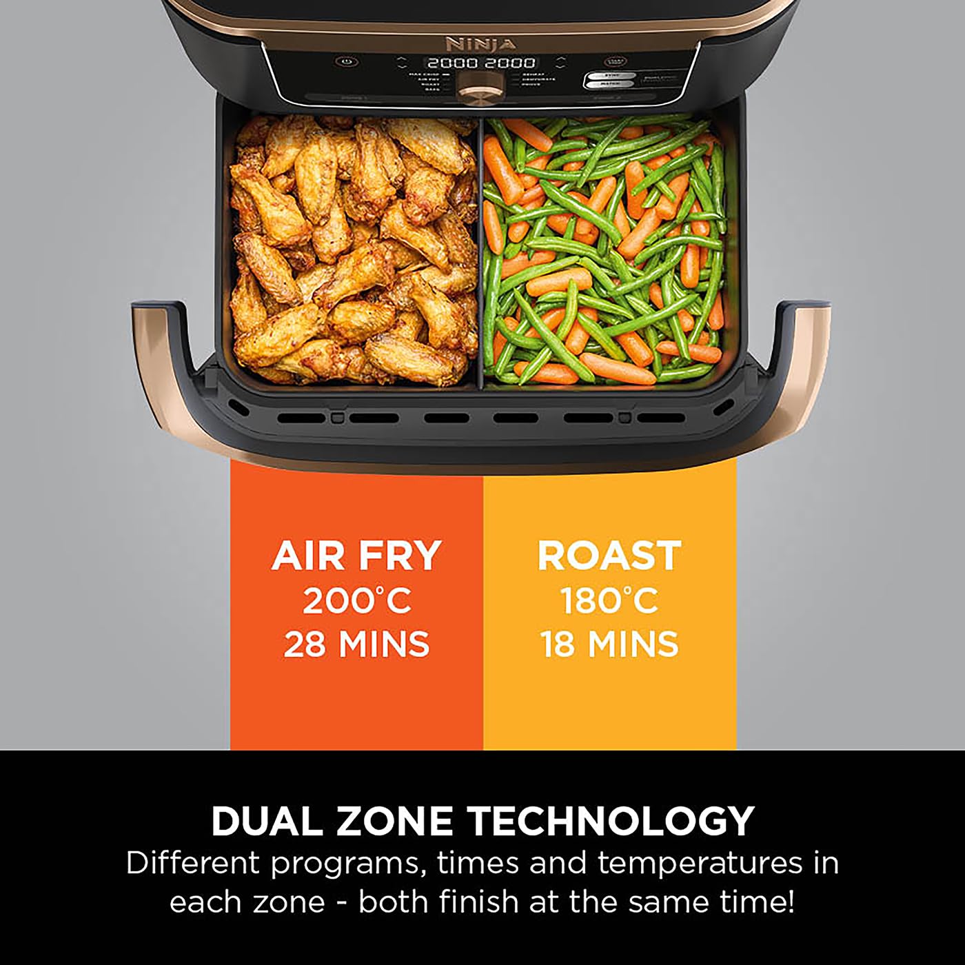 Ninja Foodi FlexDrawer Air Fryer, Dual Zone with Removable Divider, Large 10.4L Drawer, 7-in-1, Air-Fryer, Air Fry, Roast, Bake, Crisp, Non-Stick