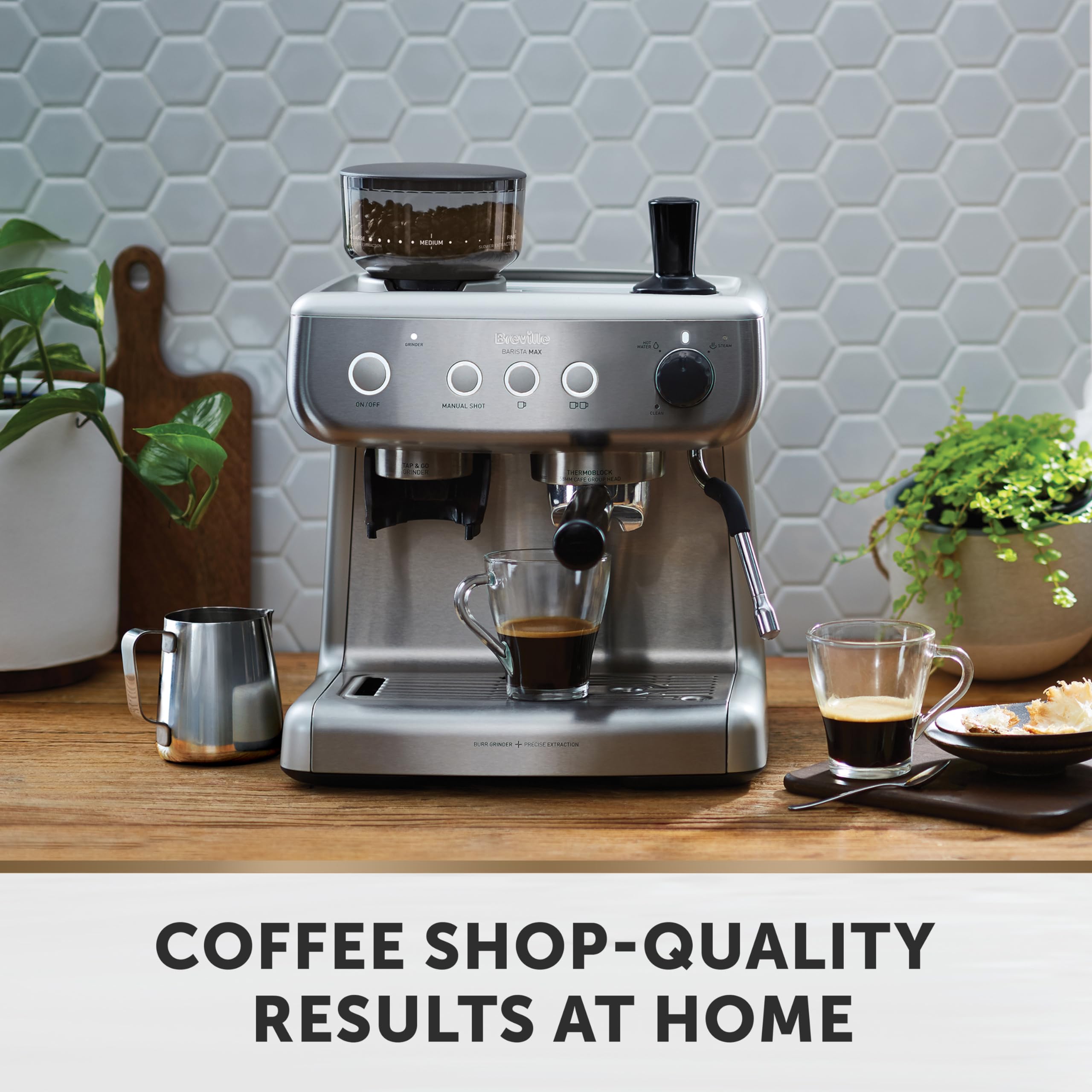 Breville Barista Max Espresso Machine - Latte & Cappuccino Coffee Maker with Integrated Bean Grinder & Steam Wand - 2.8 L Water Tank - 15 Bar Italian