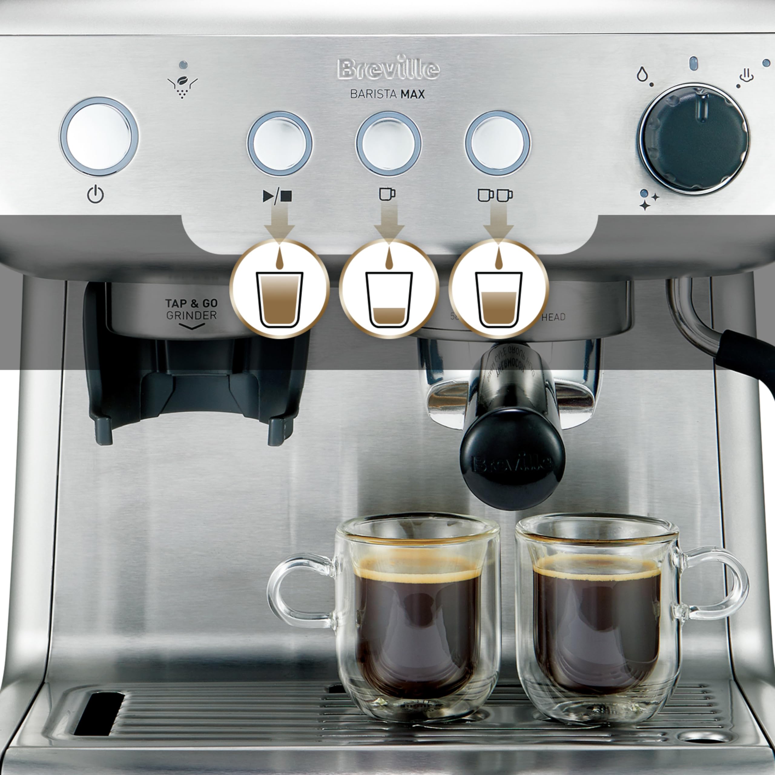 Breville Barista Max Espresso Machine - Latte & Cappuccino Coffee Maker with Integrated Bean Grinder & Steam Wand - 2.8 L Water Tank - 15 Bar Italian