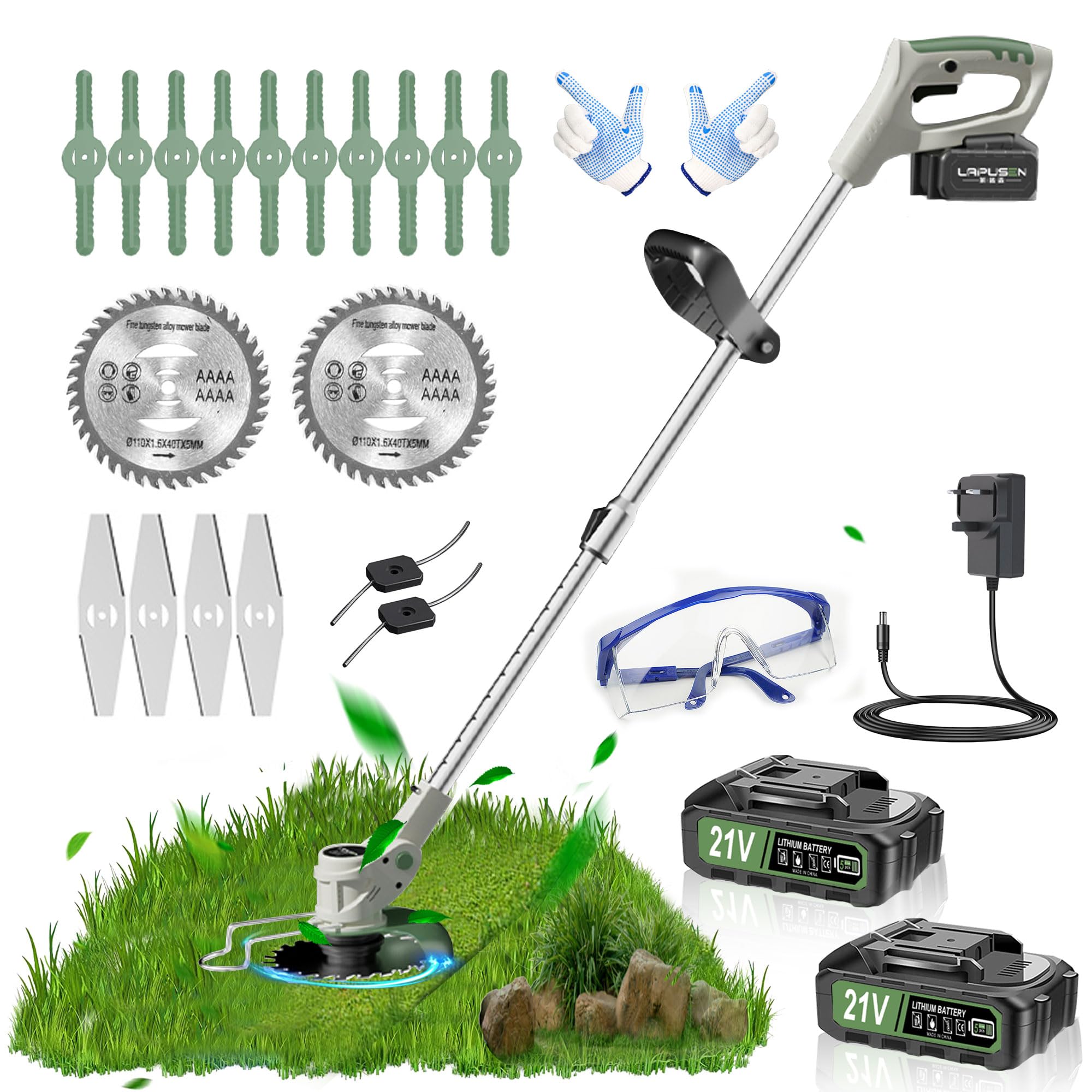 Metal Blade Cordless Strimmer 21v Grass Trimmers With 1 Pruning Shears 16 Blades 15cm Cutting Diameter Cordless Strimmer For Lawn Trimmingtwigsbrush