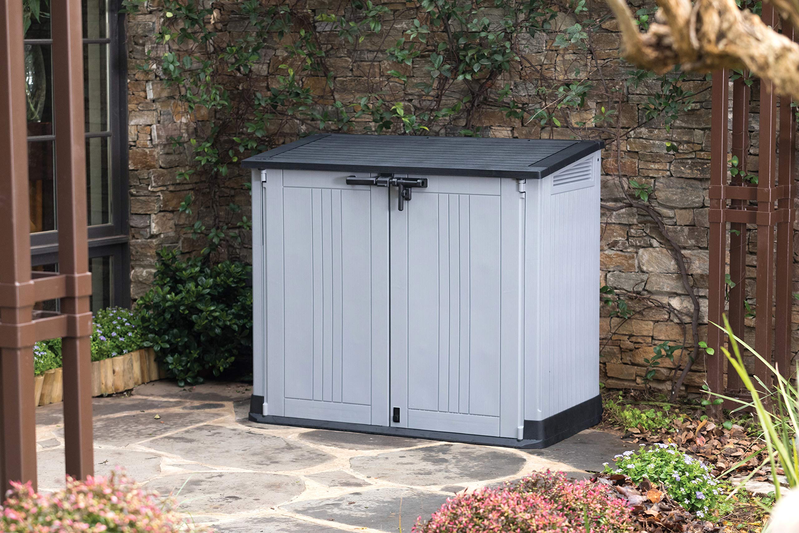 Keter Store It Out Nova Outdoor Garden Furniture Storage Shed Light Grey with Dark Grey Lid - Fade Free - All Weather Resistant - Safe and Secure -
