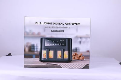 9L Dual Air Fryer with Visual Window, XL Large Capacity, 2 Drawers, 9-In-1 Cooking Presets, Touch Screen, Smart Finish, Timer Function,