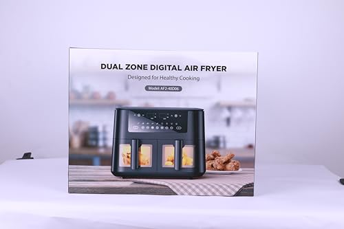 9L Dual Air Fryer with Visual Window, XL Large Capacity, 2 Drawers, 9-In-1 Cooking Presets, Touch Screen, Smart Finish, Timer Function,