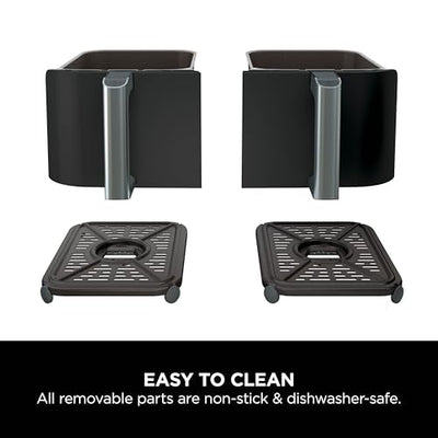 Ninja Foodi Dual Zone Digital Air Fryer, 2 Drawers, 7.6L, 4-in-1, Uses No Oil, Air Fry, Max Crisp, Roast, Reheat, Non-Stick, Dishwasher Safe Baskets