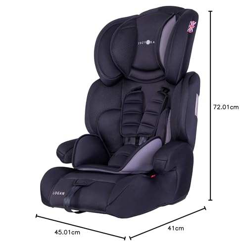 Cozy N Safe Logan Group 1/2/3 Car Seat 9-36kg, 9 Months to 12 Years, 5 Point Harness, Forward Facing, Side Impact Protection, Adjustable Headrest,