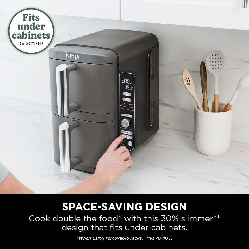 Ninja Double Stack XL Air Fryer, Vertical Dual Drawer AirFryer with 4 cooking levels, 2 Drawers and 2 Racks, Space Saving Design, 9.5L Capacity, 6