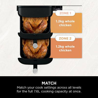 Ninja Double Stack Air Fryer, Vertical Dual Drawer Air Fryer with 4 cooking levels, 2 Drawers and 2 Racks, Space Saving Design, 7.6L Capacity, 6