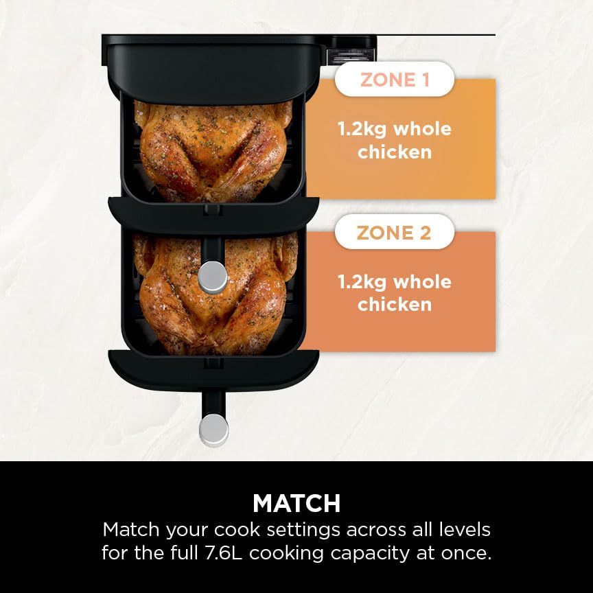 Ninja Double Stack Air Fryer, Vertical Dual Drawer Air Fryer with 4 cooking levels, 2 Drawers and 2 Racks, Space Saving Design, 7.6L Capacity, 6