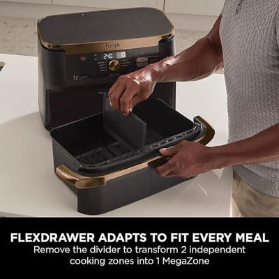 Ninja Foodi FlexDrawer Air Fryer, Dual Zone with Removable Divider, Large 10.4L Drawer, 7-in-1, Air-Fryer, Air Fry, Roast, Bake, Crisp, Non-Stick