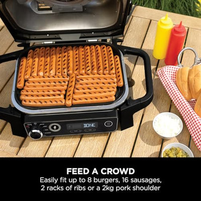 Ninja Woodfire Electric BBQ Grill & Smoker, 7-in-1 Outdoor Grill & Air Fryer, Roast, Bake, Dehydrate, Uses Woodfire Pellets, Weather Resistant,