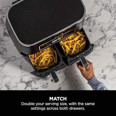 Ninja Foodi Dual Zone Digital Air Fryer, 2 Drawers, 7.6L, 4-in-1, Uses No Oil, Air Fry, Max Crisp, Roast, Reheat, Non-Stick, Dishwasher Safe Baskets