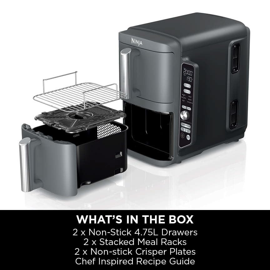 Ninja Double Stack XL Air Fryer, Vertical Dual Drawer AirFryer with 4 cooking levels, 2 Drawers and 2 Racks, Space Saving Design, 9.5L Capacity, 6