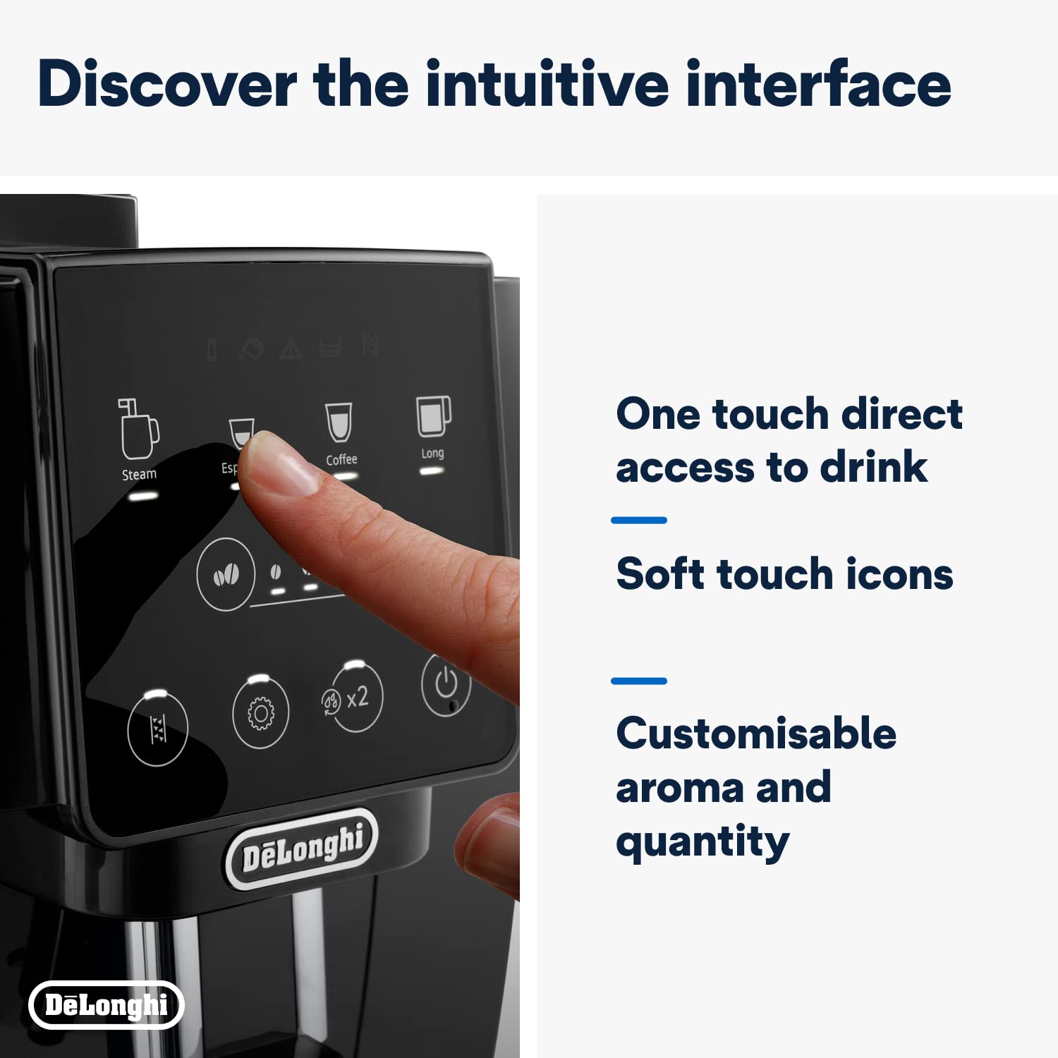De'Longhi Magnifica ECAM222.20.B, Automatic Coffee Machine with Milk Nozzle, Bean to Cup Espresso Machine with 4 One-Touch Recipes, Soft-Touch