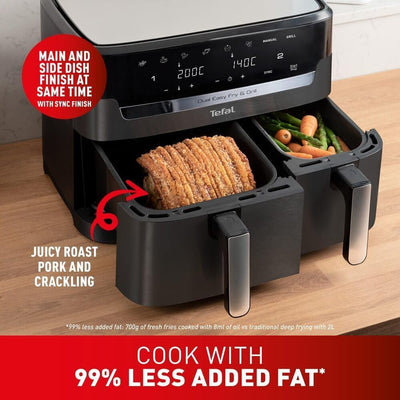 Tefal Easy Fry Dual Zone Digital Air Fryer, 2 Drawers, 8.3L, 8in1, Air Fry, Extra Crisp, Roast, Bake, Reheat, Dehydrate, 6 Portions, Non-Stick,