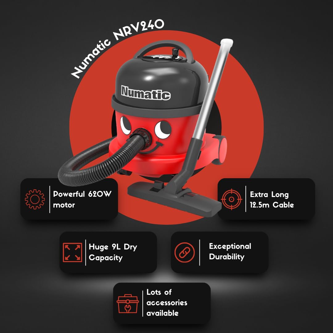 Numatic NRV240-11 Henry Vacuum Cleaner 620W 9L Commercial Dry Red - 3 Years Warranty - 2025 Model