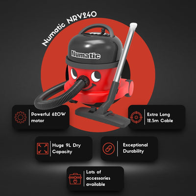 Numatic NRV240-11 Henry Vacuum Cleaner 620W 9L Commercial Dry Red - 3 Years Warranty - 2025 Model
