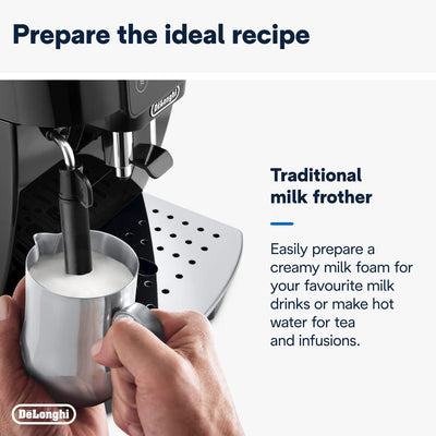 De'Longhi Magnifica ECAM222.20.B, Automatic Coffee Machine with Milk Nozzle, Bean to Cup Espresso Machine with 4 One-Touch Recipes, Soft-Touch