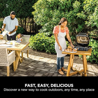 Ninja Woodfire Electric BBQ Grill & Smoker, 7-in-1 Outdoor Grill & Air Fryer, Roast, Bake, Dehydrate, Uses Woodfire Pellets, Weather Resistant,