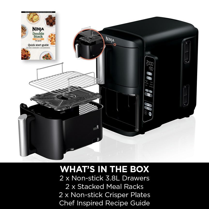 Ninja Double Stack Air Fryer, Vertical Dual Drawer Air Fryer with 4 cooking levels, 2 Drawers and 2 Racks, Space Saving Design, 7.6L Capacity, 6