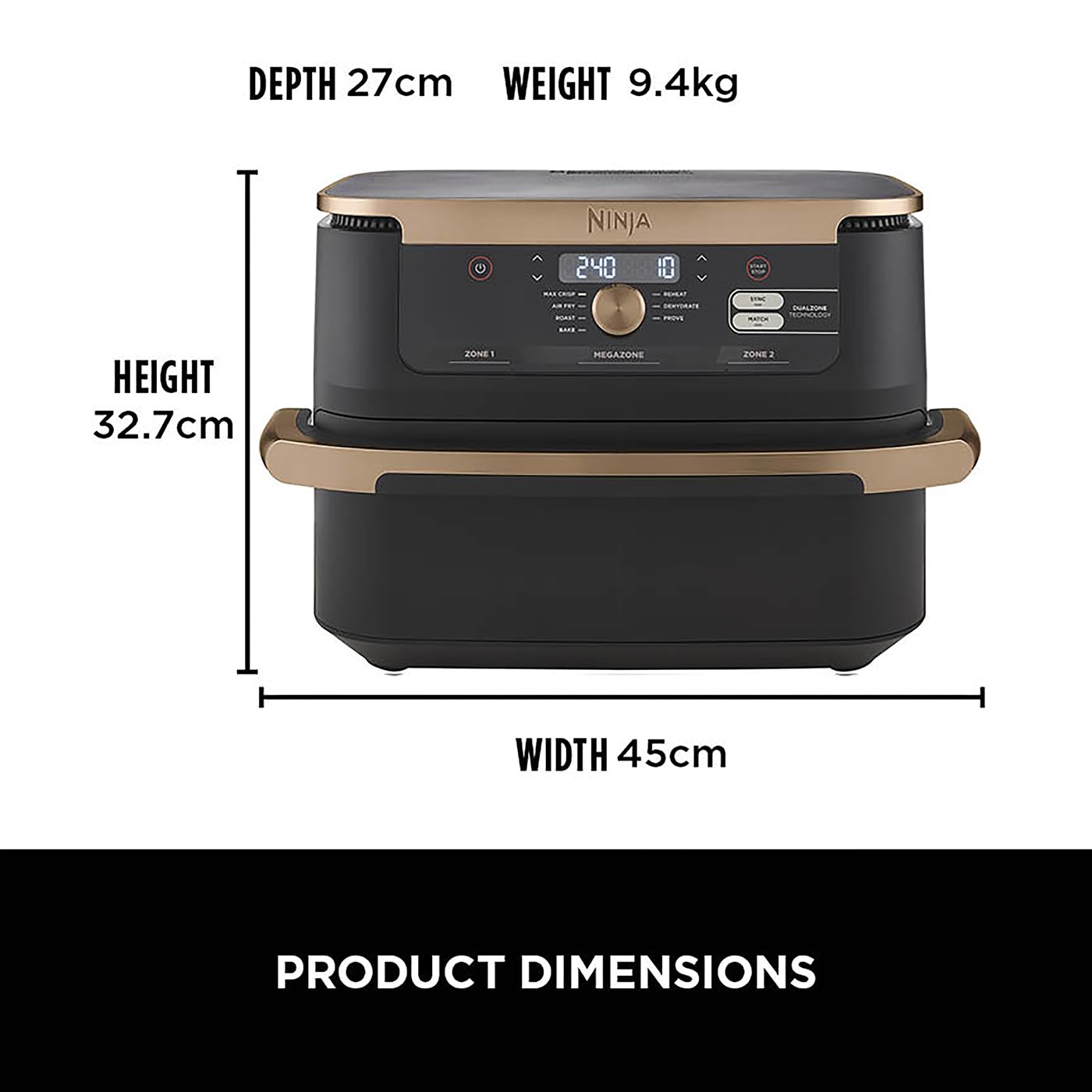 Ninja Foodi FlexDrawer Air Fryer, Dual Zone with Removable Divider, Large 10.4L Drawer, 7-in-1, Air-Fryer, Air Fry, Roast, Bake, Crisp, Non-Stick