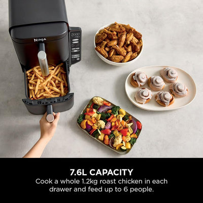 Ninja Double Stack Air Fryer, Vertical Dual Drawer Air Fryer with 4 cooking levels, 2 Drawers and 2 Racks, Space Saving Design, 7.6L Capacity, 6