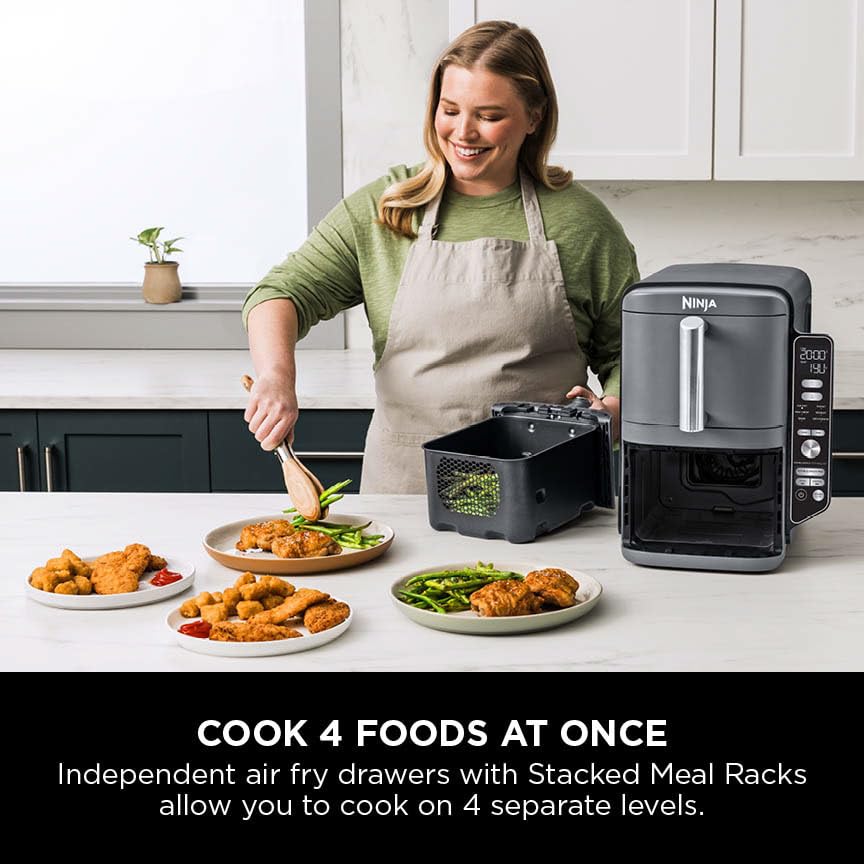 Ninja Double Stack XL Air Fryer, Vertical Dual Drawer AirFryer with 4 cooking levels, 2 Drawers and 2 Racks, Space Saving Design, 9.5L Capacity, 6