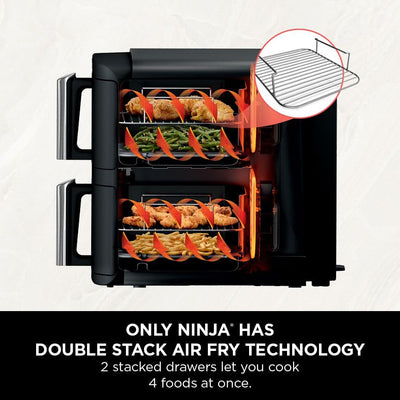 Ninja Double Stack Air Fryer, Vertical Dual Drawer Air Fryer with 4 cooking levels, 2 Drawers and 2 Racks, Space Saving Design, 7.6L Capacity, 6
