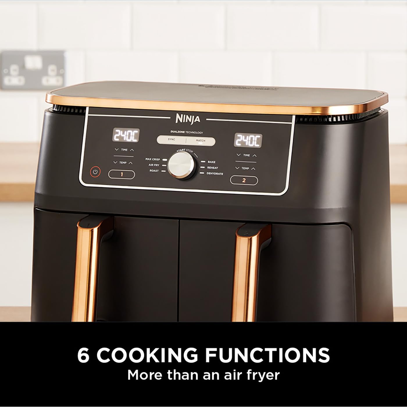 Ninja Foodi MAX Dual Zone Air Fryer, Tongs, 2 Drawers, 9.5L, 6-in-1, Use No Oil, Air Fry, Max Crisp, Roast, Bake, 8 Portions, Nonstick Dishwasher