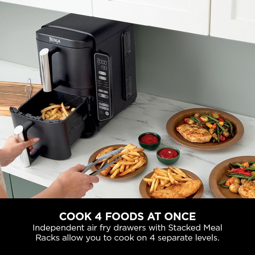 Ninja Double Stack Air Fryer, Vertical Dual Drawer Air Fryer with 4 cooking levels, 2 Drawers and 2 Racks, Space Saving Design, 7.6L Capacity, 6
