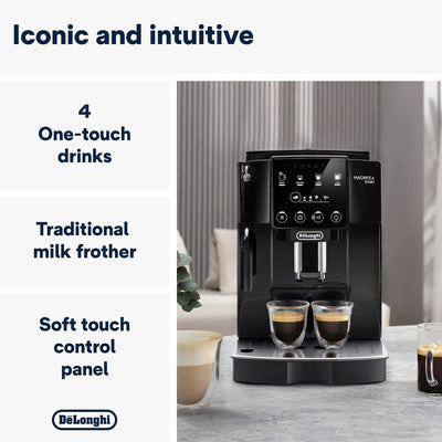 De'Longhi Magnifica ECAM222.20.B, Automatic Coffee Machine with Milk Nozzle, Bean to Cup Espresso Machine with 4 One-Touch Recipes, Soft-Touch