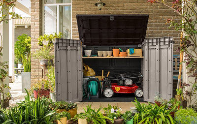 Keter Store It Out Pro Outdoor Garden Furniture Storage Shed Beige with Brown Lid Fade Free All Weather Resistant Safe and Secure Zero Maintenance 5
