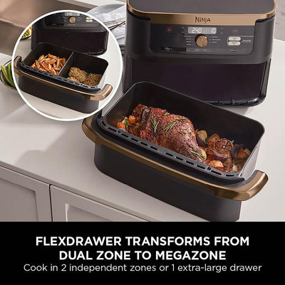 Ninja Foodi FlexDrawer Air Fryer, Dual Zone with Removable Divider, Large 10.4L Drawer, 7-in-1, Air-Fryer, Air Fry, Roast, Bake, Crisp, Non-Stick
